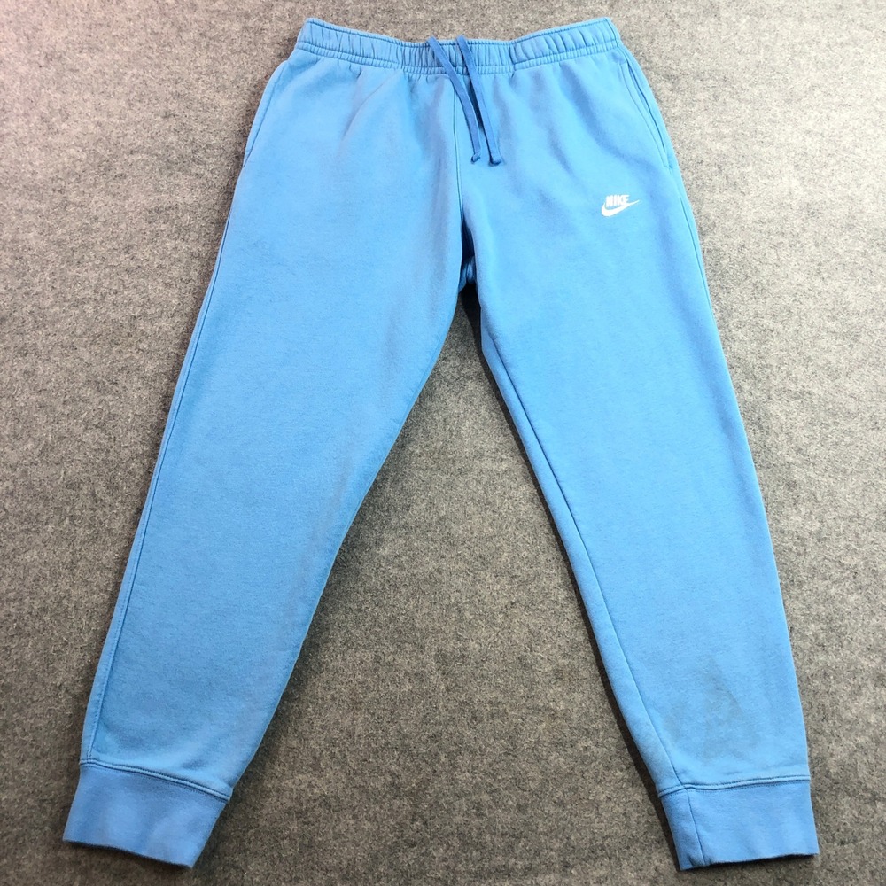 Nike Mens Sweatpants Large Blue Embroidered Swoosh Tapered Joggers Gym Cotton